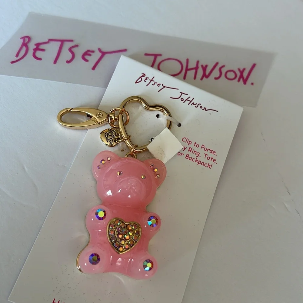 Betsey Johnson large pink gummy bear handbag charm key ring